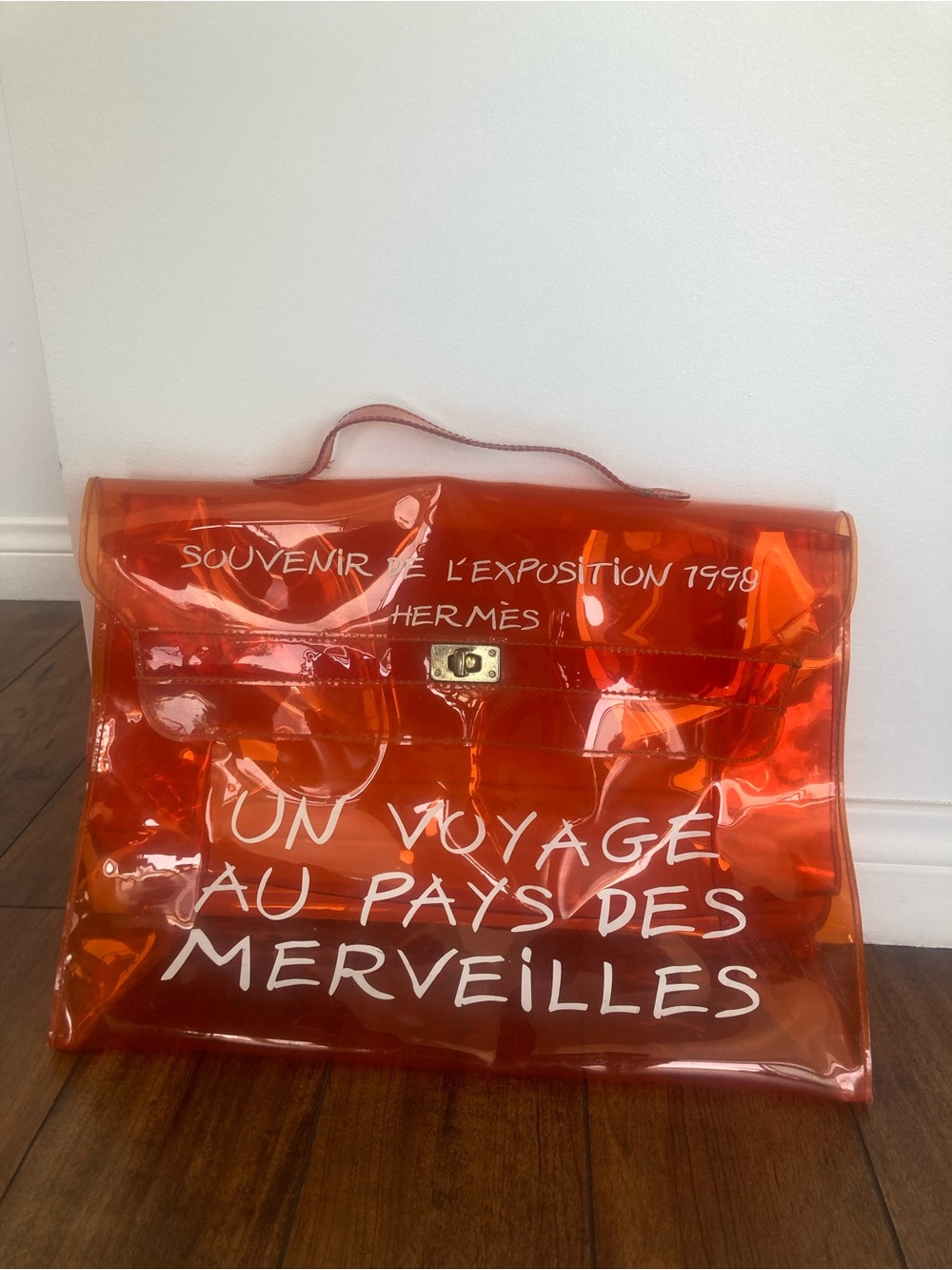 Authentic Hermes vinyl bag Orange Transparent